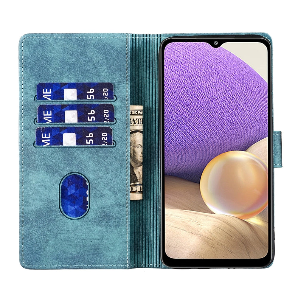 Samsung Galaxy A32 5G Pen Heart Cat Embossed Leather Phone Case with Wear-Resistant TPU+PU, Lightweight Wallet Stand Function, and Precise Cutouts for Ultimate Protection