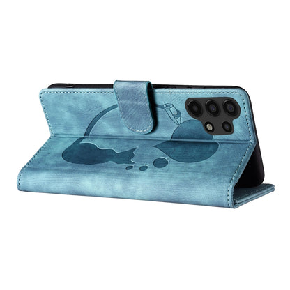 Samsung Galaxy A32 5G Pen Heart Cat Embossed Leather Phone Case with Wear-Resistant TPU+PU, Lightweight Wallet Stand Function, and Precise Cutouts for Ultimate Protection