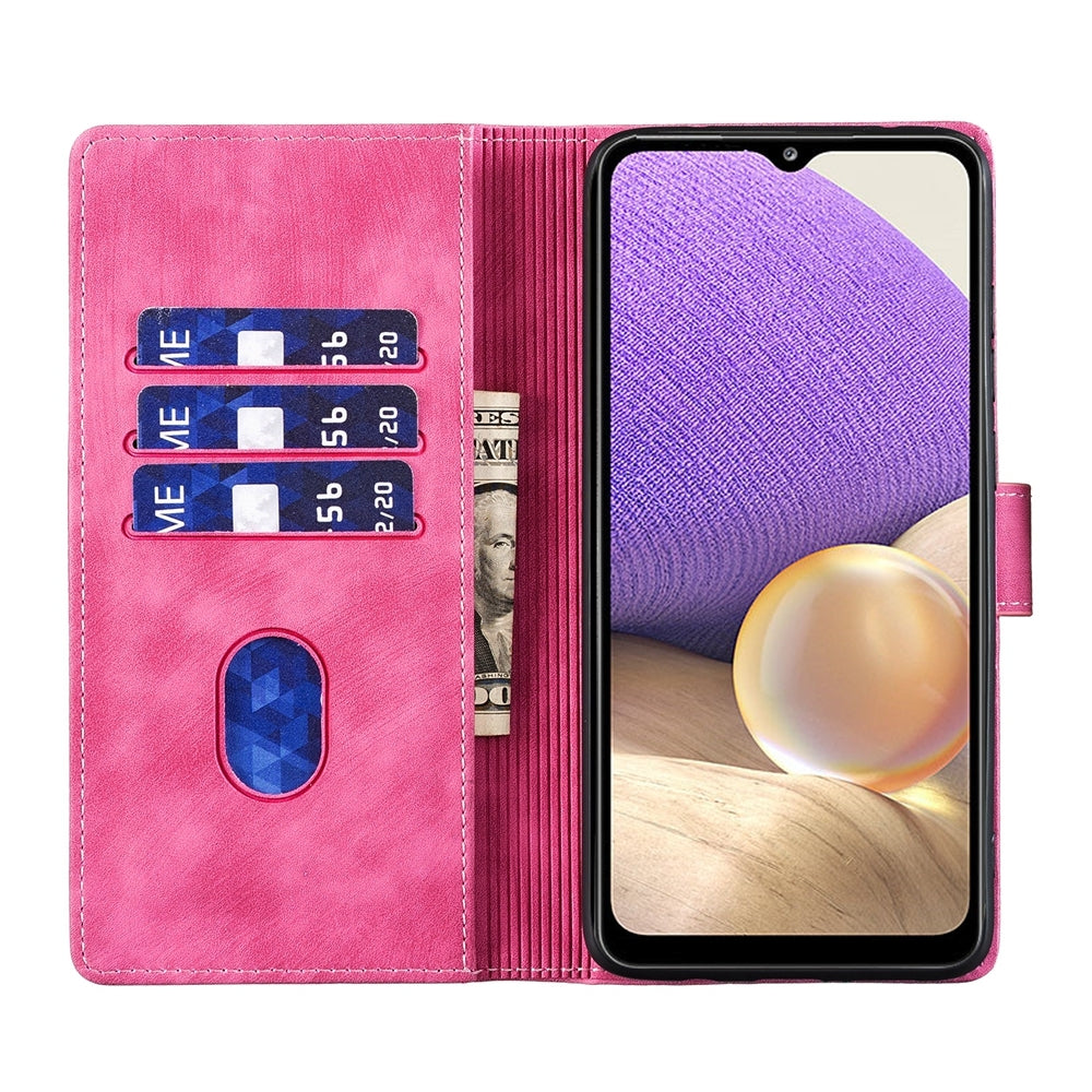 Samsung Galaxy A32 5G Pen Heart Cat Embossed Leather Phone Case with Wear-Resistant TPU+PU, Lightweight Wallet Stand Function, and Precise Cutouts for Ultimate Protection