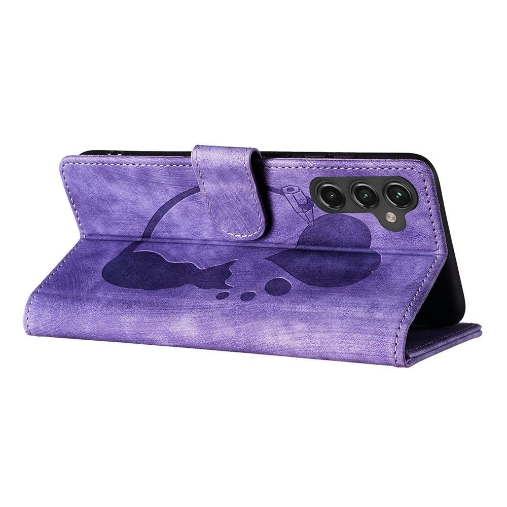 Samsung Galaxy A25 5G Pen Heart Cat Embossed Leather Phone Case with Wear-Resistant TPU+PU, Lightweight Wallet Stand Function, and Precise Cutouts for Ultimate Protection