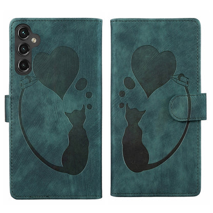Samsung Galaxy A25 5G Pen Heart Cat Embossed Leather Phone Case with Wear-Resistant TPU+PU, Lightweight Wallet Stand Function, and Precise Cutouts for Ultimate Protection