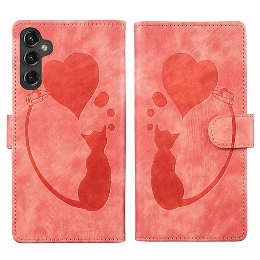 Samsung Galaxy A24 4G Pen Heart Cat Embossed Leather Phone Case with Wear-Resistant TPU+PU, Lightweight Wallet Stand Function, and Precise Cutouts for Ultimate Protection