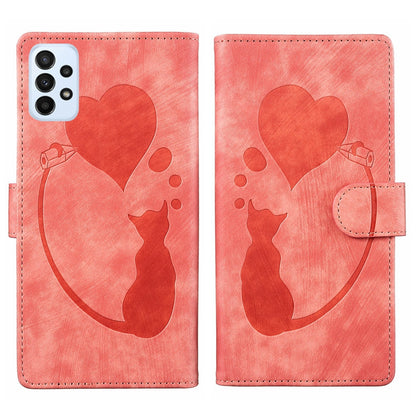 Samsung Galaxy A23 5G Pen Heart Cat Embossed Leather Phone Case with Wear-Resistant TPU+PU, Lightweight Wallet Stand Function, and Precise Cutouts for Ultimate Protection
