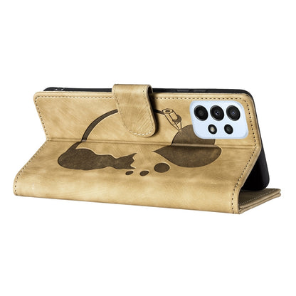 Samsung Galaxy A23 5G Pen Heart Cat Embossed Leather Phone Case with Wear-Resistant TPU+PU, Lightweight Wallet Stand Function, and Precise Cutouts for Ultimate Protection