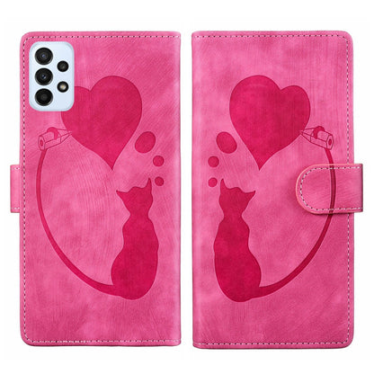 Samsung Galaxy A23 5G Pen Heart Cat Embossed Leather Phone Case with Wear-Resistant TPU+PU, Lightweight Wallet Stand Function, and Precise Cutouts for Ultimate Protection