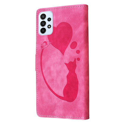 Samsung Galaxy A23 5G Pen Heart Cat Embossed Leather Phone Case with Wear-Resistant TPU+PU, Lightweight Wallet Stand Function, and Precise Cutouts for Ultimate Protection