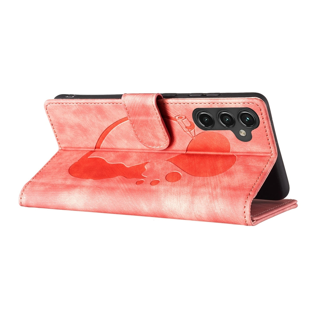 Samsung Galaxy A14 5G Pen Heart Cat Embossed Leather Phone Case with Wear-Resistant TPU+PU, Lightweight Wallet Stand Function, and Precise Cutouts for Ultimate Protection