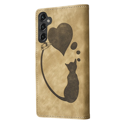 Samsung Galaxy A14 5G Pen Heart Cat Embossed Leather Phone Case with Wear-Resistant TPU+PU, Lightweight Wallet Stand Function, and Precise Cutouts for Ultimate Protection