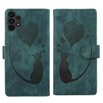 Samsung Galaxy A13 4G Pen Heart Cat Embossed Leather Phone Case with Wear-Resistant TPU+PU, Lightweight Wallet Stand Function, and Precise Cutouts for Ultimate Protection