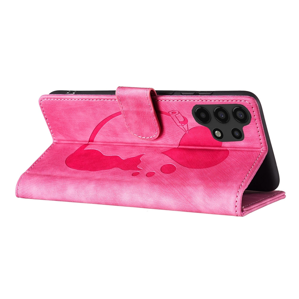 Samsung Galaxy A13 4G Pen Heart Cat Embossed Leather Phone Case with Wear-Resistant TPU+PU, Lightweight Wallet Stand Function, and Precise Cutouts for Ultimate Protection