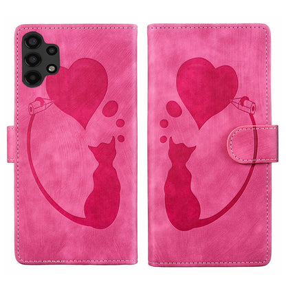 Samsung Galaxy A13 5G Pen Heart Cat Embossed Leather Phone Case with Wear-Resistant TPU+PU, Lightweight Wallet Stand Function, and Precise Cutouts for Ultimate Protection