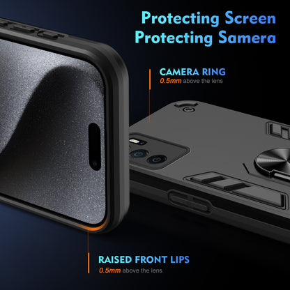 OPPO A16 Shockproof Metal Ring Holder Phone Case with 360 degrees Rotating Kickstand, Ultra Slim Protective Cover, Raised Camera Guard, PC Silicone Armour Shell, Anti-Scratch Back & Edge Protection