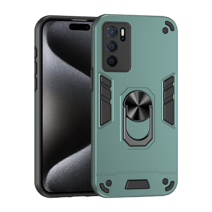OPPO A16 Shockproof Metal Ring Holder Phone Case with 360 degrees Rotating Kickstand, Ultra Slim Protective Cover, Raised Camera Guard, PC Silicone Armour Shell, Anti-Scratch Back & Edge Protection