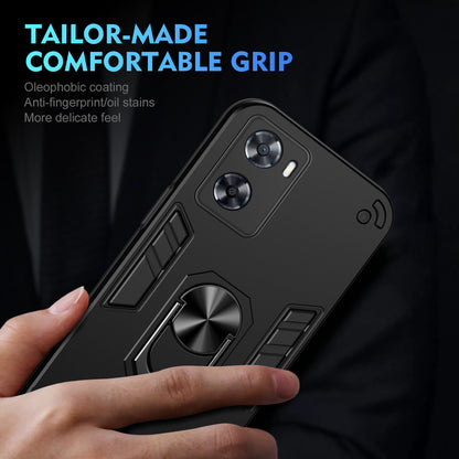 OPPO A57 4G Shockproof Metal Ring Holder Phone Case with 360 degrees Rotating Kickstand, Ultra Slim Protective Cover, Raised Camera Guard, PC Silicone Armour Shell, Anti-Scratch Back & Edge Protection