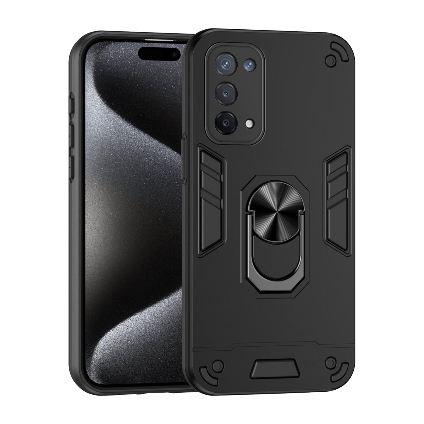 OPPO A74 5G Shockproof Metal Ring Holder Phone Case with 360 degrees Rotating Kickstand, Ultra Slim Protective Cover, Raised Camera Guard, PC Silicone Armour Shell, Anti-Scratch Back & Edge Protection