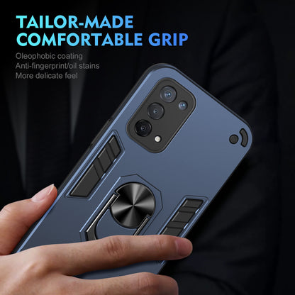 OPPO A74 5G Shockproof Metal Ring Holder Phone Case with 360 degrees Rotating Kickstand, Ultra Slim Protective Cover, Raised Camera Guard, PC Silicone Armour Shell, Anti-Scratch Back & Edge Protection