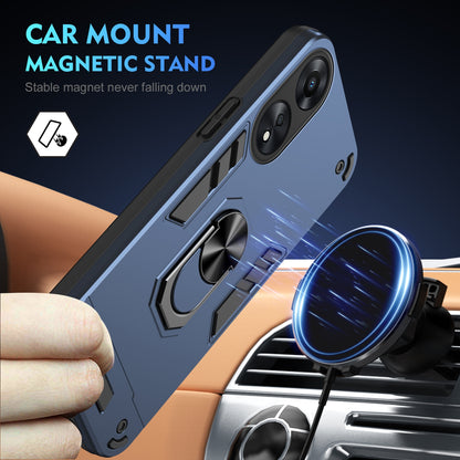 OPPO A78 5G Shockproof Metal Ring Holder Phone Case with 360 degrees Rotating Kickstand, Ultra Slim Protective Cover, Raised Camera Guard, PC Silicone Armour Shell, Anti-Scratch Back & Edge Protection