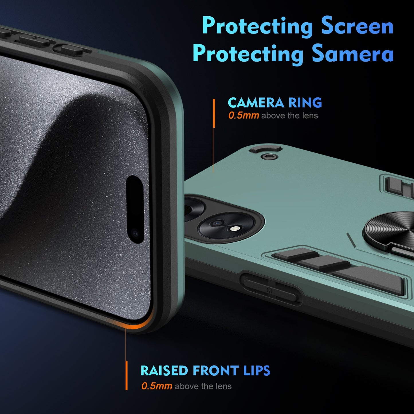 OPPO A78 5G Shockproof Metal Ring Holder Phone Case with 360 degrees Rotating Kickstand, Ultra Slim Protective Cover, Raised Camera Guard, PC Silicone Armour Shell, Anti-Scratch Back & Edge Protection