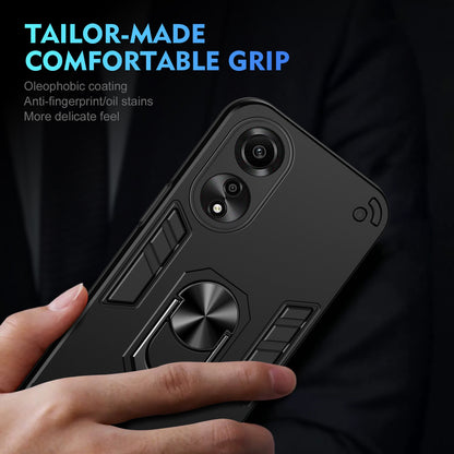 OPPO A78 4G Shockproof Metal Ring Holder Phone Case with 360 degrees Rotating Kickstand, Ultra Slim Protective Cover, Raised Camera Guard, PC Silicone Armour Shell, Anti-Scratch Back & Edge Protection
