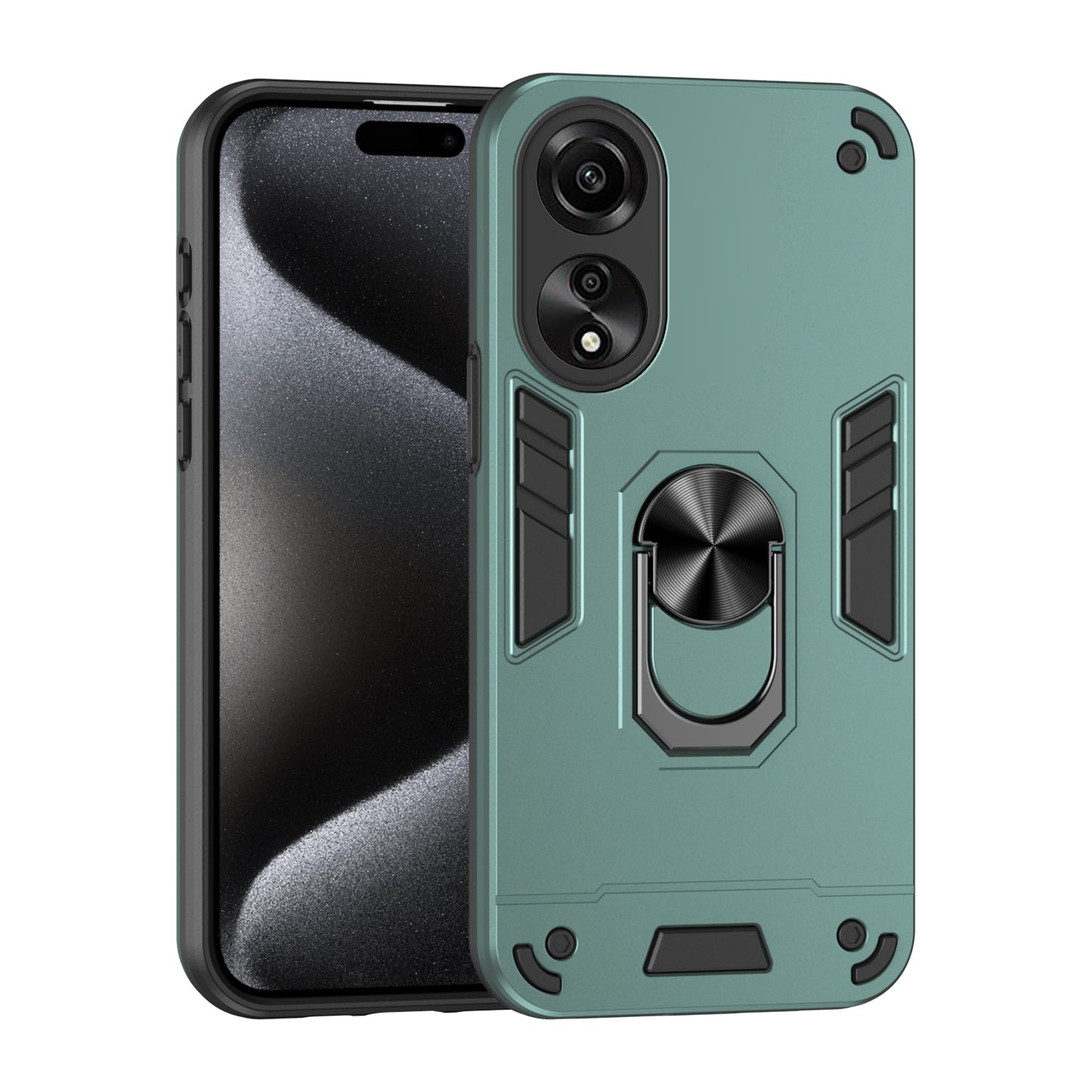 OPPO A78 4G Shockproof Metal Ring Holder Phone Case with 360 degrees Rotating Kickstand, Ultra Slim Protective Cover, Raised Camera Guard, PC Silicone Armour Shell, Anti-Scratch Back & Edge Protection