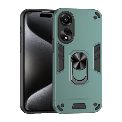 OPPO A78 4G Shockproof Metal Ring Holder Phone Case with 360 degrees Rotating Kickstand, Ultra Slim Protective Cover, Raised Camera Guard, PC Silicone Armour Shell, Anti-Scratch Back & Edge Protection