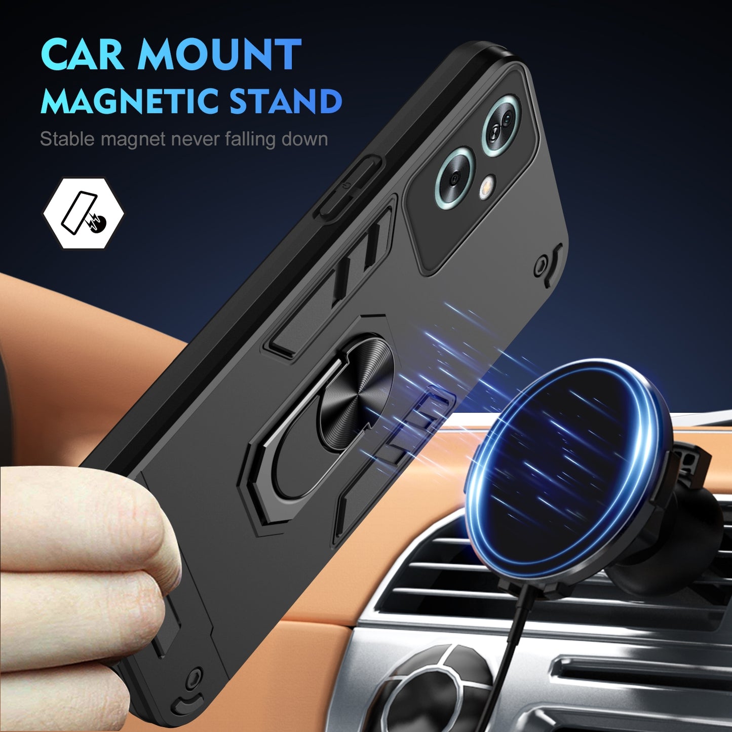 OPPO A79 5G Shockproof Metal Ring Holder Phone Case with 360 degrees Rotating Kickstand, Ultra Slim Protective Cover, Raised Camera Guard, PC Silicone Armour Shell, Anti-Scratch Back & Edge Protection