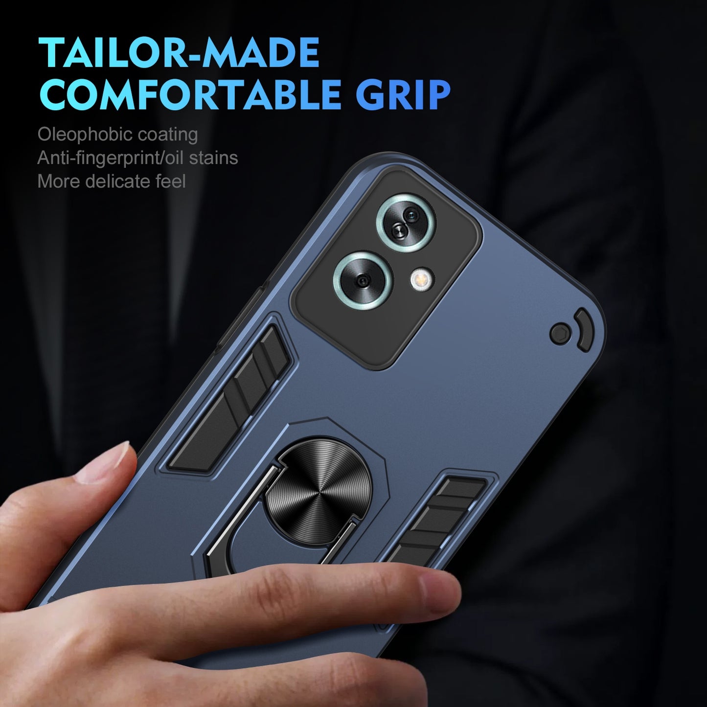 OPPO A79 5G Shockproof Metal Ring Holder Phone Case with 360 degrees Rotating Kickstand, Ultra Slim Protective Cover, Raised Camera Guard, PC Silicone Armour Shell, Anti-Scratch Back & Edge Protection