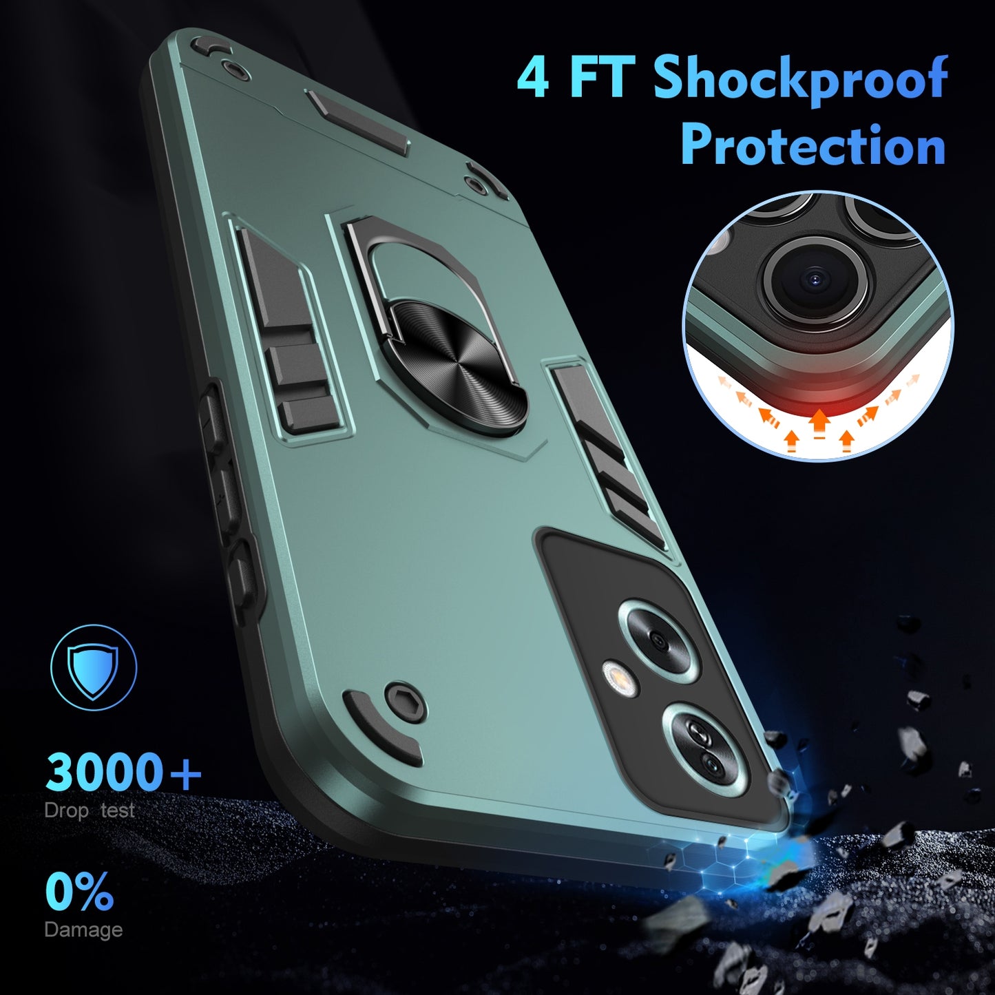 OPPO A79 5G Shockproof Metal Ring Holder Phone Case with 360 degrees Rotating Kickstand, Ultra Slim Protective Cover, Raised Camera Guard, PC Silicone Armour Shell, Anti-Scratch Back & Edge Protection