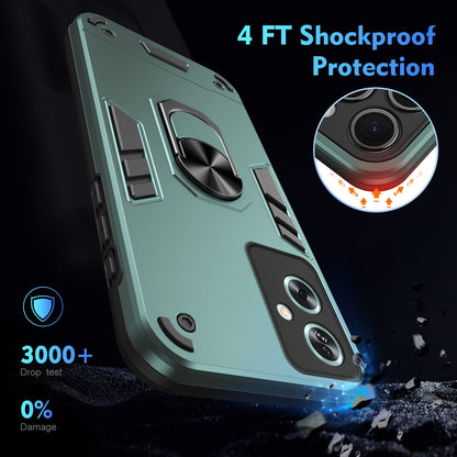OPPO A79 5G Shockproof Metal Ring Holder Phone Case with 360 degrees Rotating Kickstand, Ultra Slim Protective Cover, Raised Camera Guard, PC Silicone Armour Shell, Anti-Scratch Back & Edge Protection
