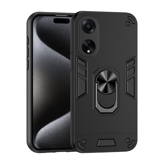 OPPO A98 Shockproof Metal Ring Holder Phone Case with 360 degrees Rotating Kickstand, Ultra Slim Protective Cover, Raised Camera Guard, PC Silicone Armour Shell, Anti-Scratch Back & Edge Protection