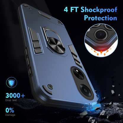 OPPO A98 Shockproof Metal Ring Holder Phone Case with 360 degrees Rotating Kickstand, Ultra Slim Protective Cover, Raised Camera Guard, PC Silicone Armour Shell, Anti-Scratch Back & Edge Protection