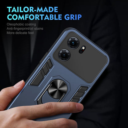 OPPO F19 Pro+ Shockproof Metal Ring Holder Phone Case with 360 degrees Rotating Kickstand, Ultra Slim Protective Cover, Raised Camera Guard, PC Silicone Armour Shell, Anti-Scratch Back & Edge Protection