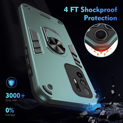 OPPO F19 Pro+ Shockproof Metal Ring Holder Phone Case with 360 degrees Rotating Kickstand, Ultra Slim Protective Cover, Raised Camera Guard, PC Silicone Armour Shell, Anti-Scratch Back & Edge Protection