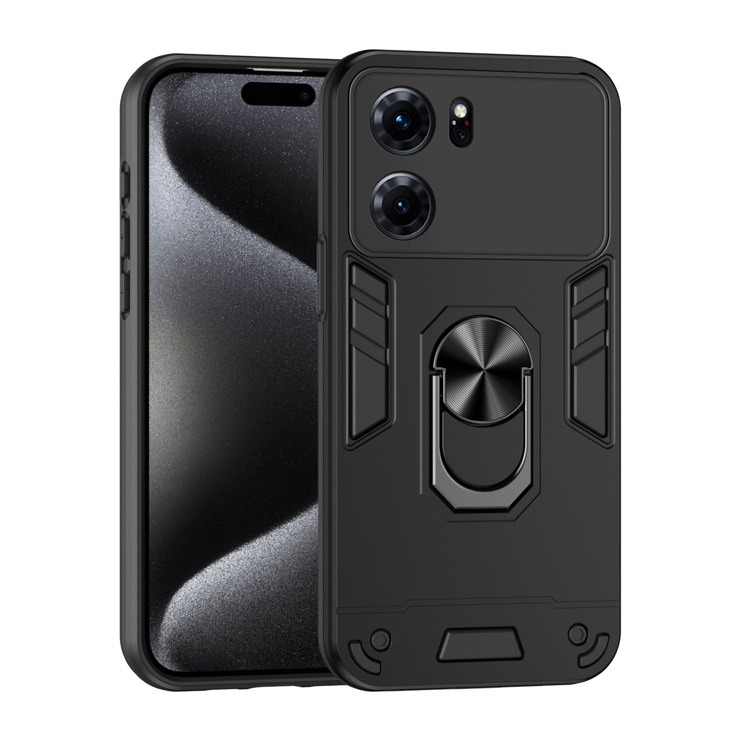 OPPO K10 Shockproof Metal Ring Holder Phone Case with 360 degrees Rotating Kickstand, Ultra Slim Protective Cover, Raised Camera Guard, PC Silicone Armour Shell, Anti-Scratch Back & Edge Protection