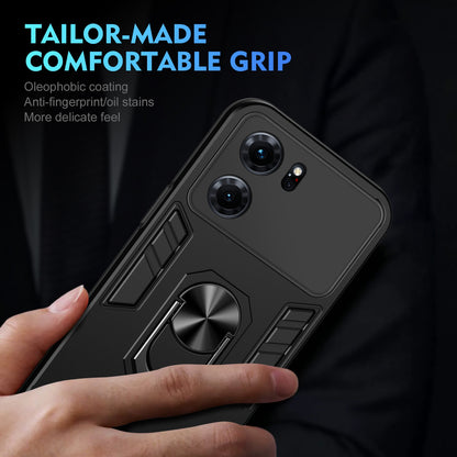 OPPO K10 Shockproof Metal Ring Holder Phone Case with 360 degrees Rotating Kickstand, Ultra Slim Protective Cover, Raised Camera Guard, PC Silicone Armour Shell, Anti-Scratch Back & Edge Protection