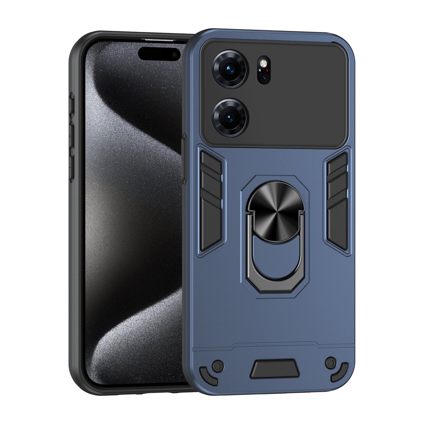 OPPO K10 Shockproof Metal Ring Holder Phone Case with 360 degrees Rotating Kickstand, Ultra Slim Protective Cover, Raised Camera Guard, PC Silicone Armour Shell, Anti-Scratch Back & Edge Protection