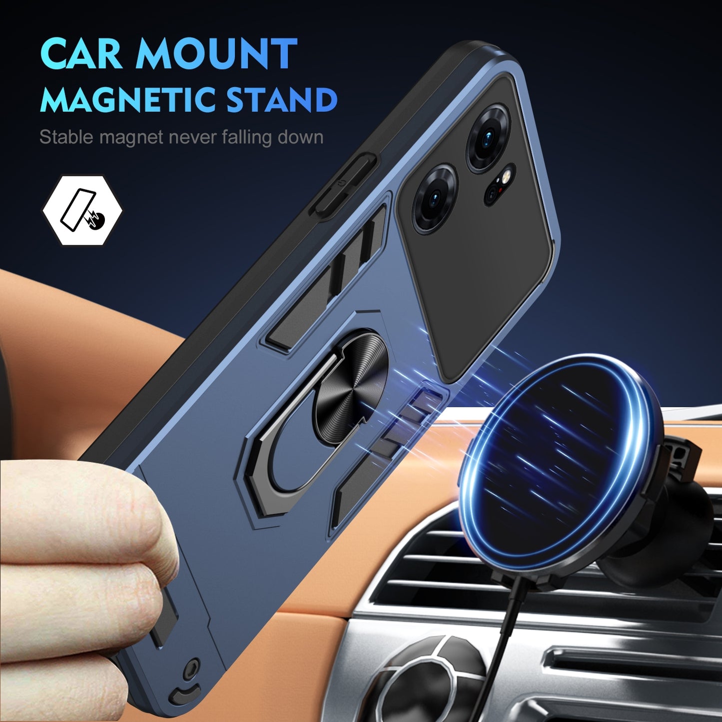 OPPO K10 Shockproof Metal Ring Holder Phone Case with 360 degrees Rotating Kickstand, Ultra Slim Protective Cover, Raised Camera Guard, PC Silicone Armour Shell, Anti-Scratch Back & Edge Protection