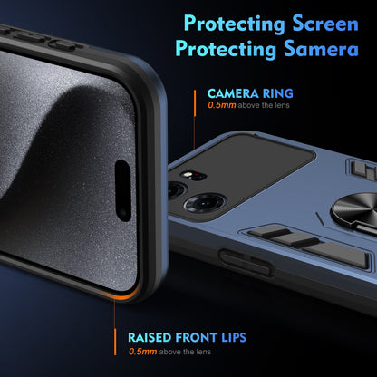 OPPO K10 Shockproof Metal Ring Holder Phone Case with 360 degrees Rotating Kickstand, Ultra Slim Protective Cover, Raised Camera Guard, PC Silicone Armour Shell, Anti-Scratch Back & Edge Protection