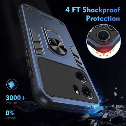 OPPO K10 Shockproof Metal Ring Holder Phone Case with 360 degrees Rotating Kickstand, Ultra Slim Protective Cover, Raised Camera Guard, PC Silicone Armour Shell, Anti-Scratch Back & Edge Protection