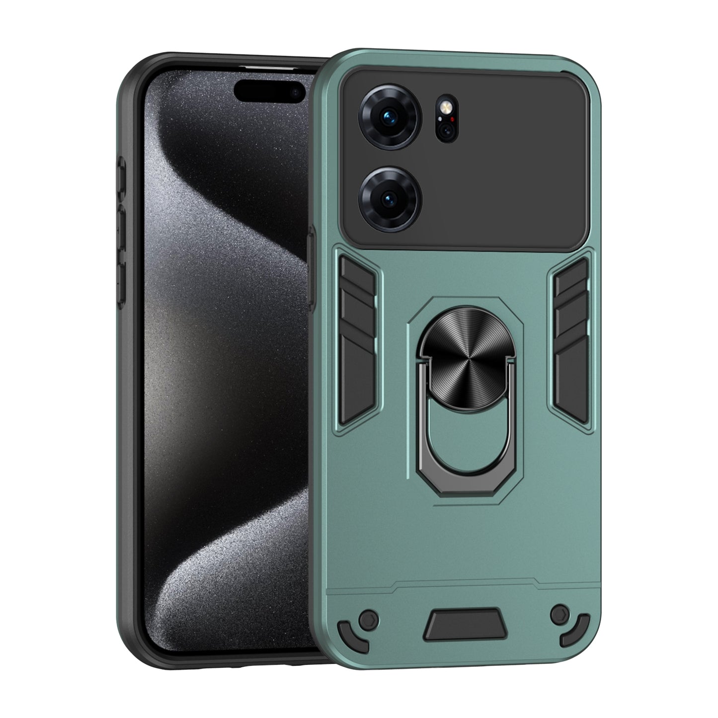 OPPO K10 Shockproof Metal Ring Holder Phone Case with 360 degrees Rotating Kickstand, Ultra Slim Protective Cover, Raised Camera Guard, PC Silicone Armour Shell, Anti-Scratch Back & Edge Protection