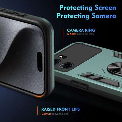 OPPO K10 Shockproof Metal Ring Holder Phone Case with 360 degrees Rotating Kickstand, Ultra Slim Protective Cover, Raised Camera Guard, PC Silicone Armour Shell, Anti-Scratch Back & Edge Protection