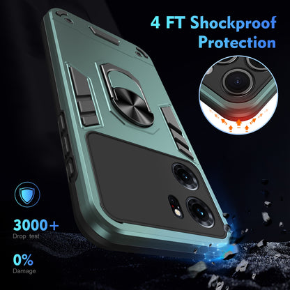 OPPO K10 Shockproof Metal Ring Holder Phone Case with 360 degrees Rotating Kickstand, Ultra Slim Protective Cover, Raised Camera Guard, PC Silicone Armour Shell, Anti-Scratch Back & Edge Protection