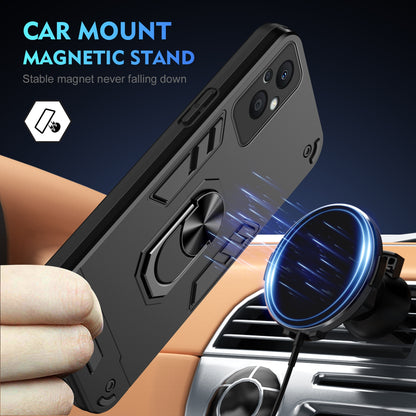 OPPO Reno7 Z 5G Shockproof Metal Ring Holder Phone Case with 360 degrees Rotating Kickstand, Ultra Slim Protective Cover, Raised Camera Guard, PC Silicone Armour Shell, Anti-Scratch Back & Edge Protection