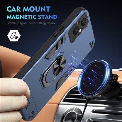 OPPO Reno7 Z 5G Shockproof Metal Ring Holder Phone Case with 360 degrees Rotating Kickstand, Ultra Slim Protective Cover, Raised Camera Guard, PC Silicone Armour Shell, Anti-Scratch Back & Edge Protection