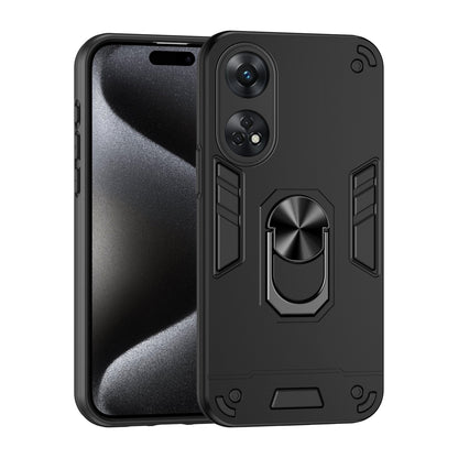 OPPO Reno8 T 4G Shockproof Metal Ring Holder Phone Case with 360 degrees Rotating Kickstand, Ultra Slim Protective Cover, Raised Camera Guard, PC Silicone Armour Shell, Anti-Scratch Back & Edge Protection
