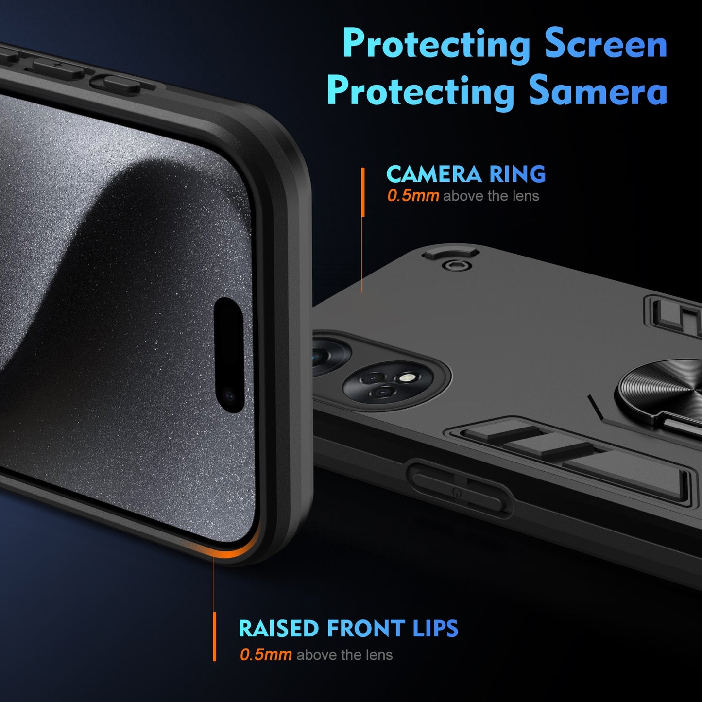 OPPO Reno8 T 4G Shockproof Metal Ring Holder Phone Case with 360 degrees Rotating Kickstand, Ultra Slim Protective Cover, Raised Camera Guard, PC Silicone Armour Shell, Anti-Scratch Back & Edge Protection