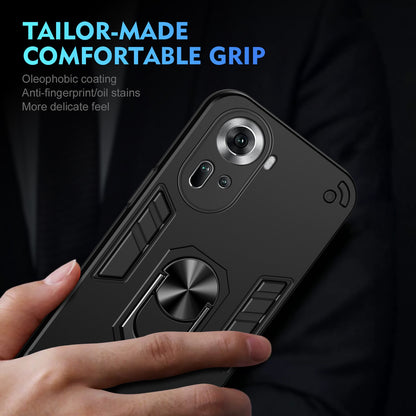 OPPO Reno11 Shockproof Metal Ring Holder Phone Case with 360 degrees Rotating Kickstand, Ultra Slim Protective Cover, Raised Camera Guard, PC Silicone Armour Shell, Anti-Scratch Back & Edge Protection