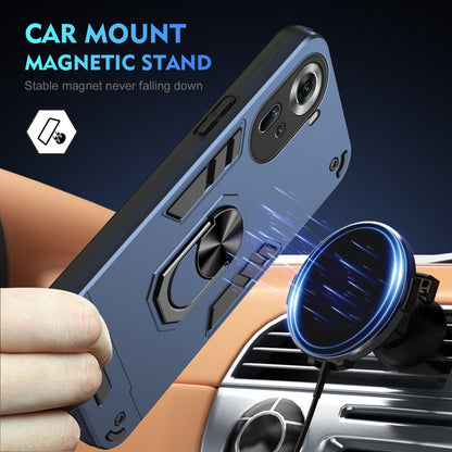 OPPO Reno11 Shockproof Metal Ring Holder Phone Case with 360 degrees Rotating Kickstand, Ultra Slim Protective Cover, Raised Camera Guard, PC Silicone Armour Shell, Anti-Scratch Back & Edge Protection