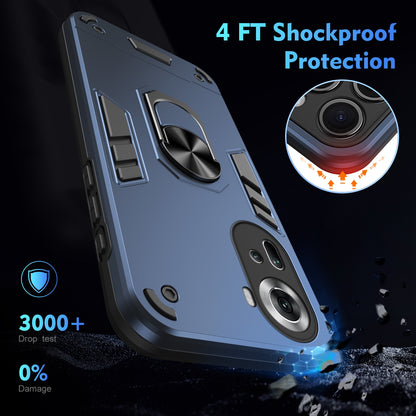 OPPO Reno11 Shockproof Metal Ring Holder Phone Case with 360 degrees Rotating Kickstand, Ultra Slim Protective Cover, Raised Camera Guard, PC Silicone Armour Shell, Anti-Scratch Back & Edge Protection