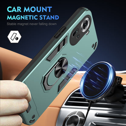 OPPO Reno11 Shockproof Metal Ring Holder Phone Case with 360 degrees Rotating Kickstand, Ultra Slim Protective Cover, Raised Camera Guard, PC Silicone Armour Shell, Anti-Scratch Back & Edge Protection